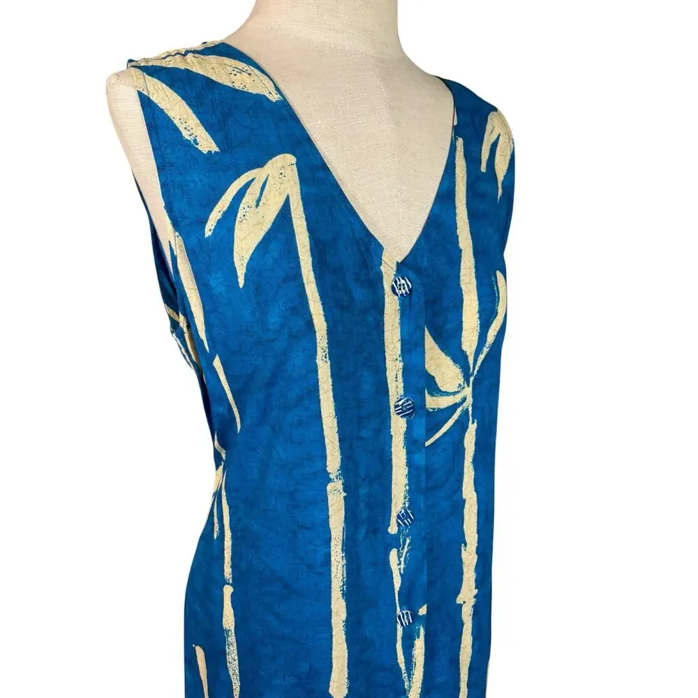 Vintage 80's Jams World Tropical Bamboo Print Maxi Dress M Resort Beach Hawaiian - Picture 8 of 13